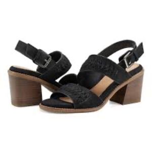 Earth Anty Black Leather Block‎ Heel Sandals Sz 9.5